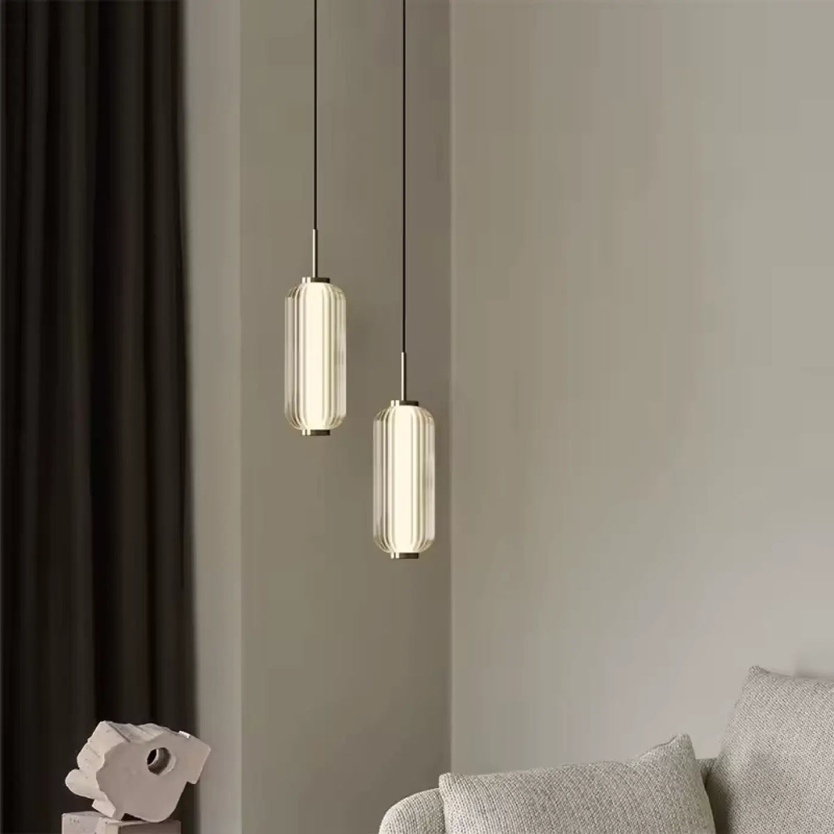 Suspension Cylindrique en Verre Nervuré Doré | Fisa