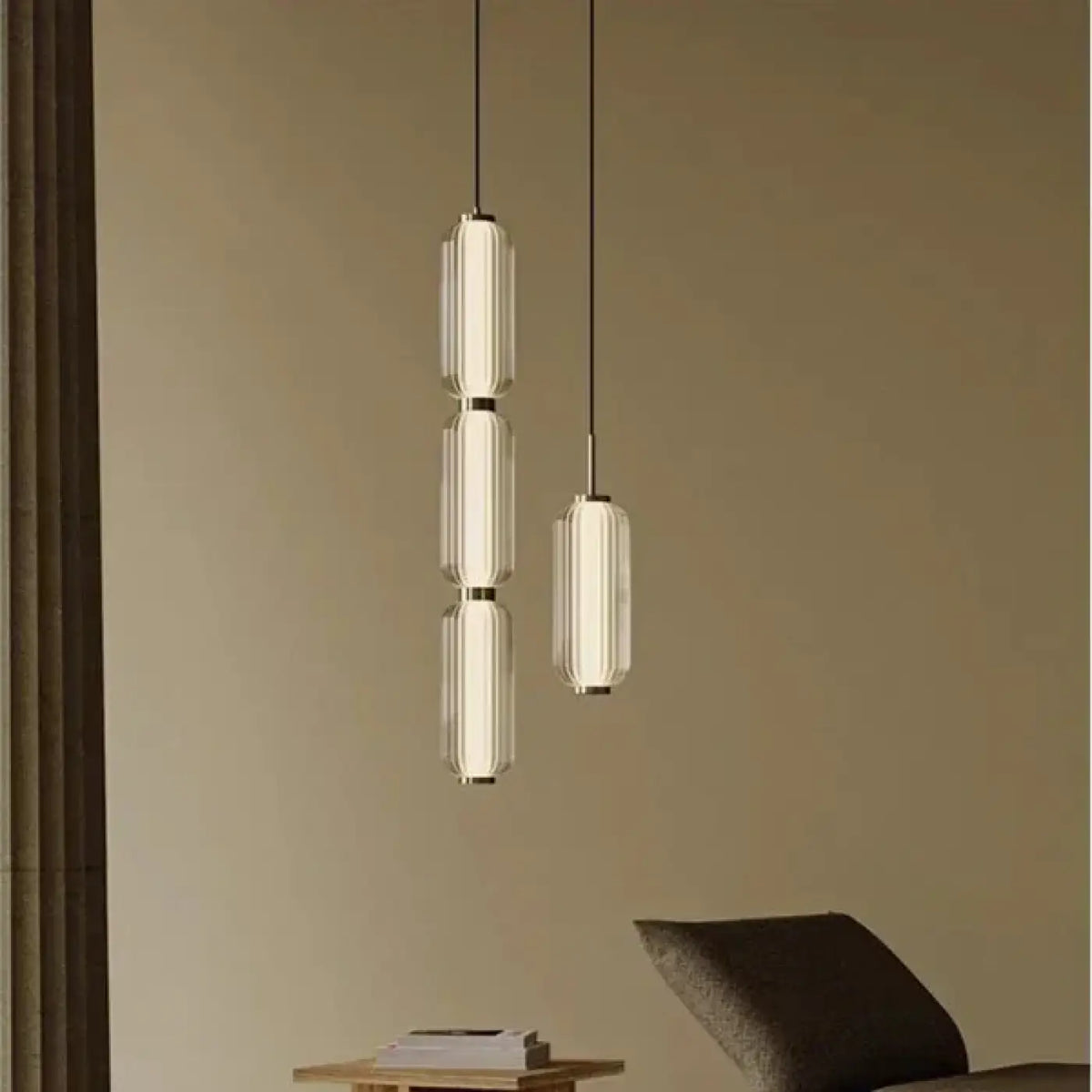 Suspension Cylindrique en Verre Nervuré Doré | Fisa