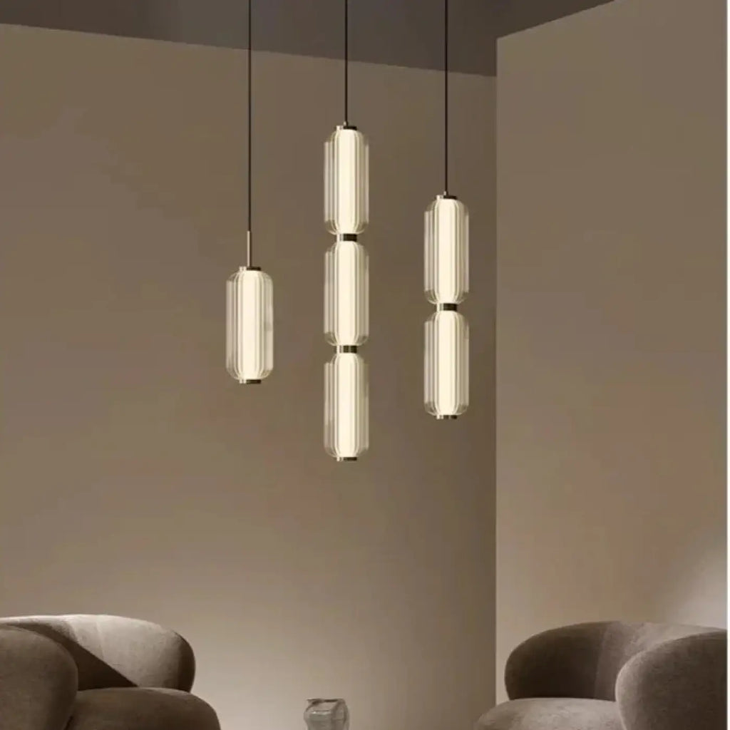 Suspension Cylindrique en Verre Nervuré Doré | Fisa