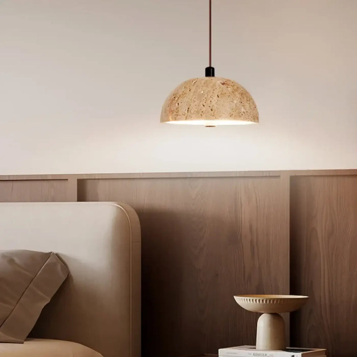 Lampe Suspendue Demi-sphère en Travertin Beige | Nala