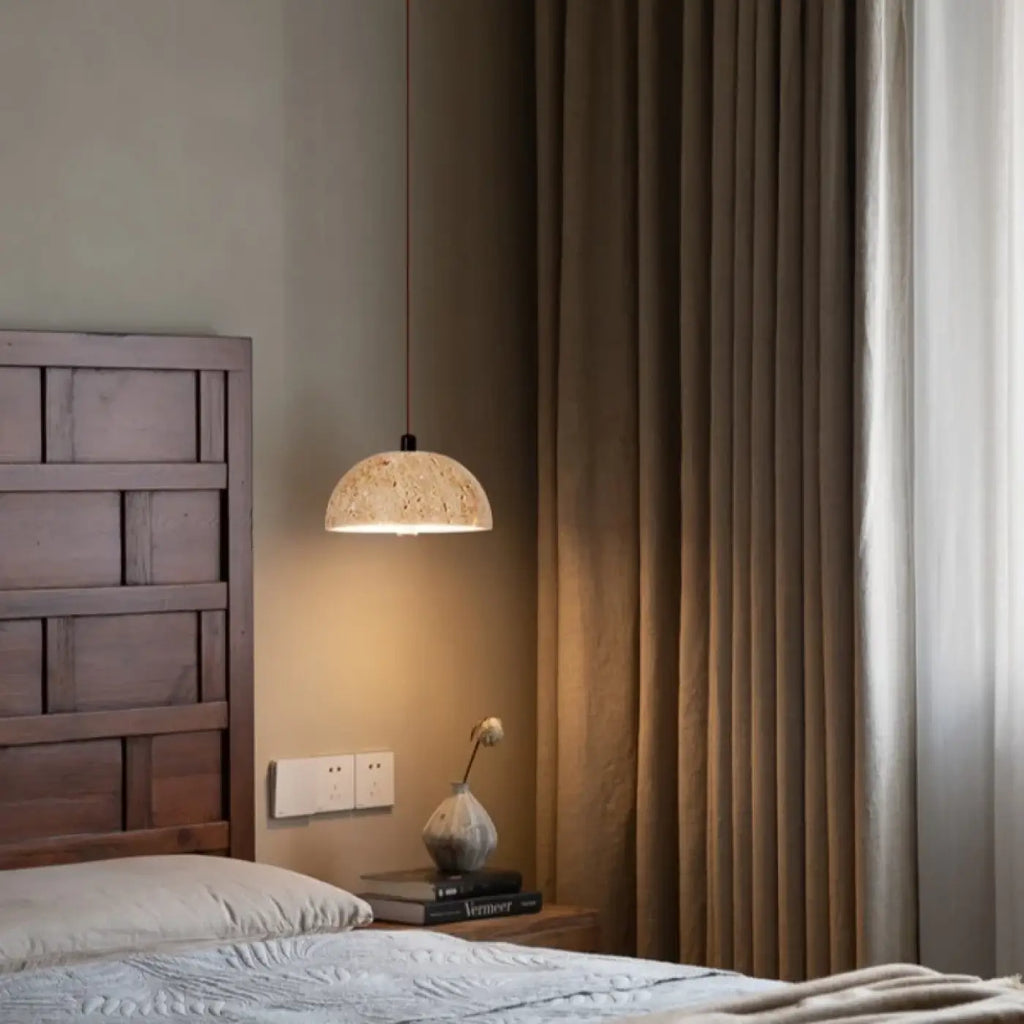 Lampe Suspendue Demi-sphère en Travertin Beige | Nala