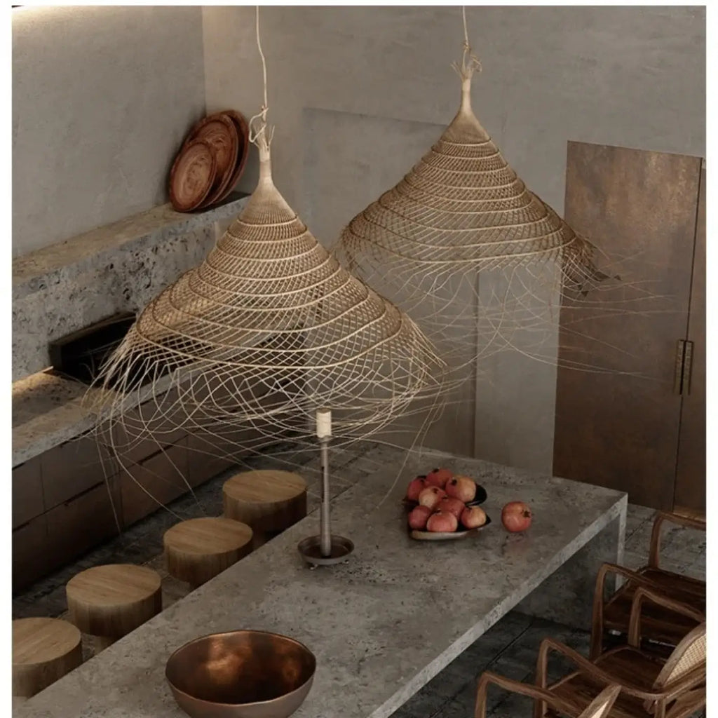 Lampe Suspendue Conique en Fibres Naturelles | Yata