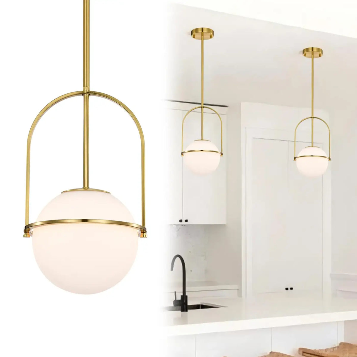 Suspension Globe Verre Opalin Doré | Tiri