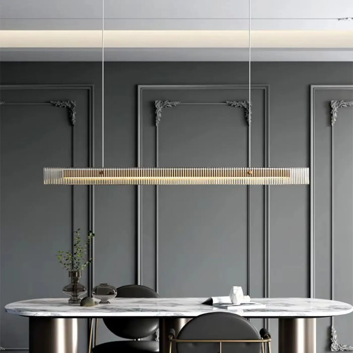 Suspension LED Horizontale en Verre Strié | Nota