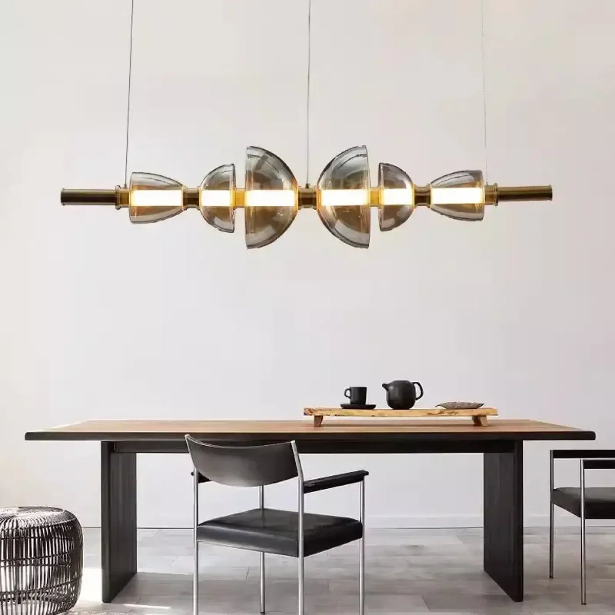 Suspension Linéaire Dorée en Métal et Verre | Seva