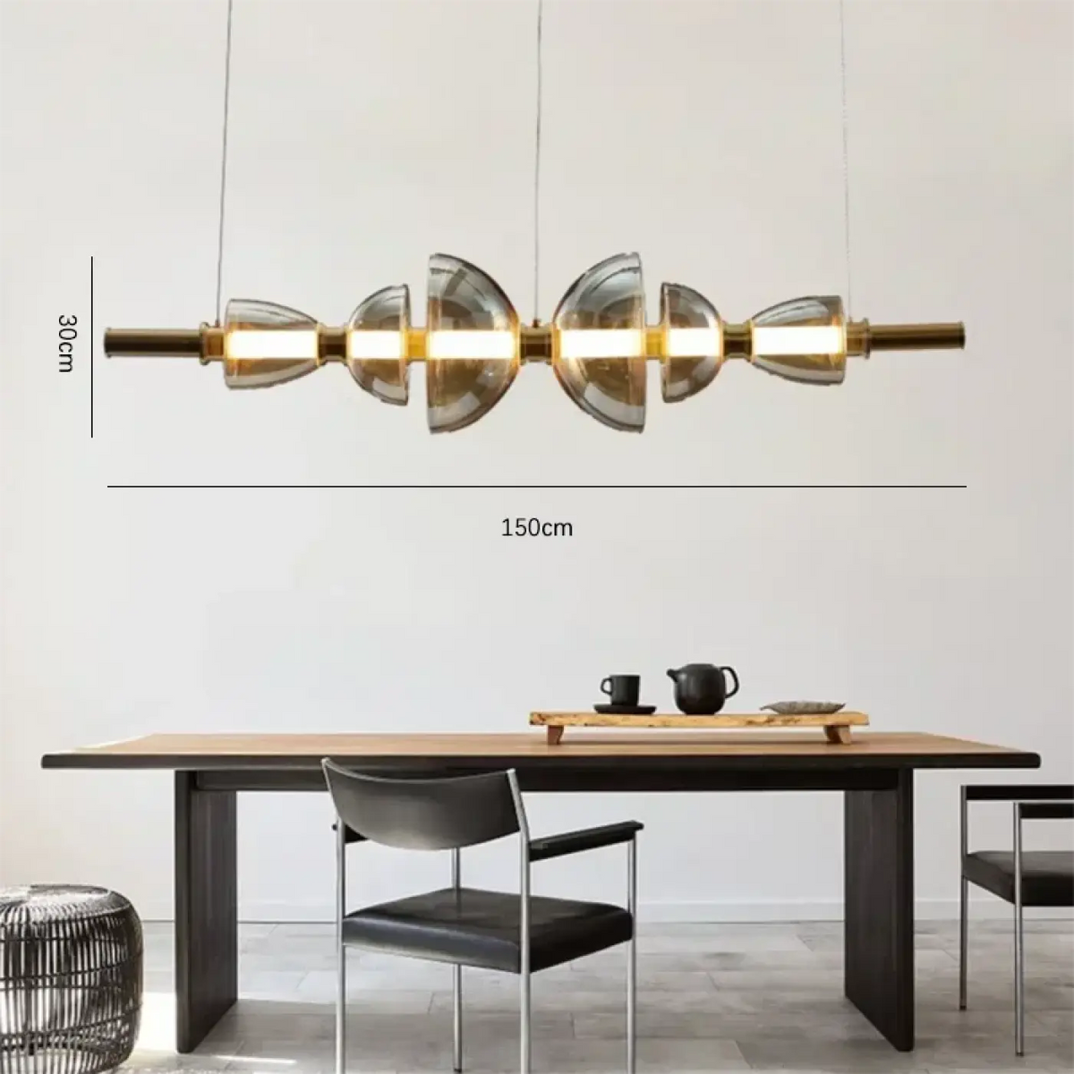 Suspension Linéaire Dorée en Métal et Verre | Seva