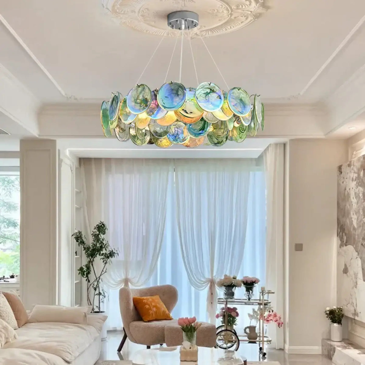 Lampe Suspendue Artistique en Verre Multicolore | Oka