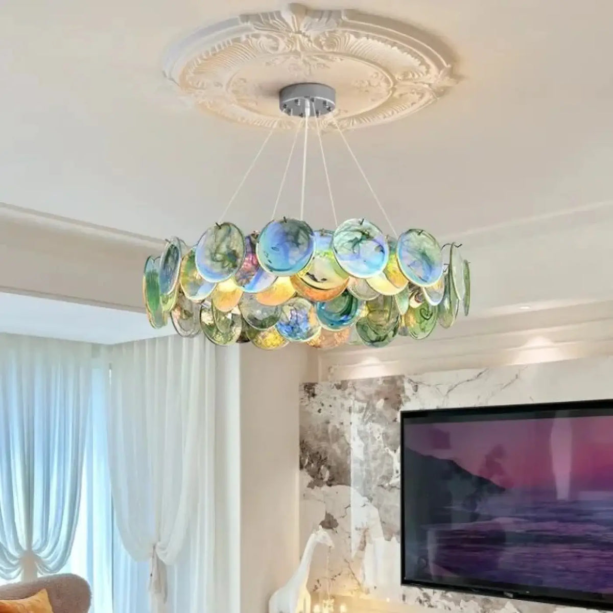 Lampe Suspendue Artistique en Verre Multicolore | Oka