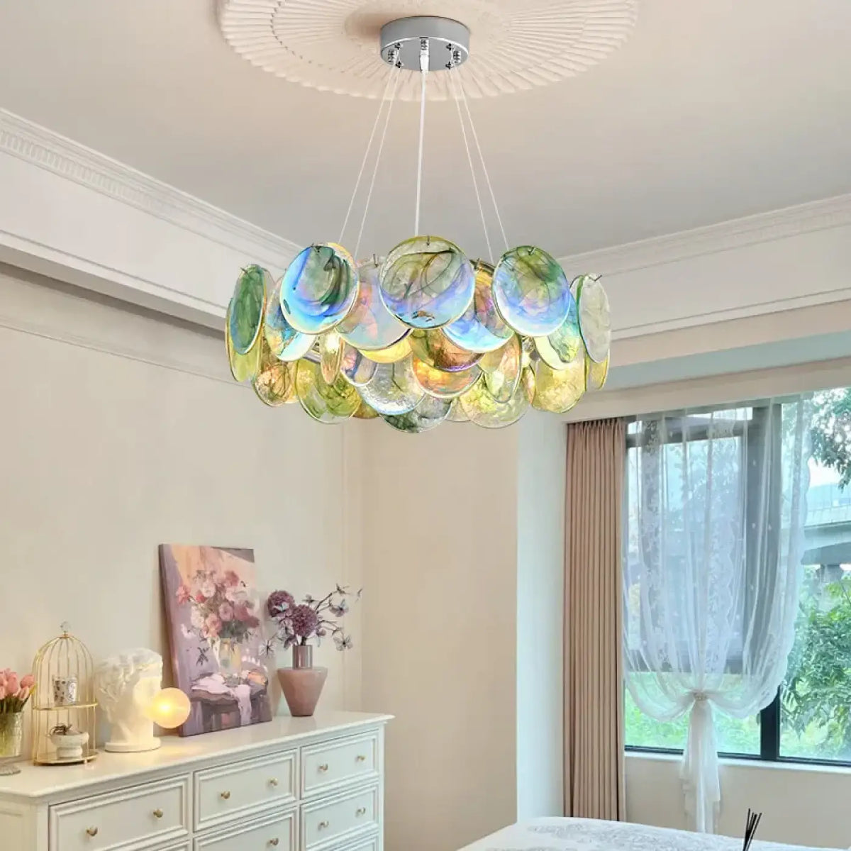 Lampe Suspendue Artistique en Verre Multicolore | Oka