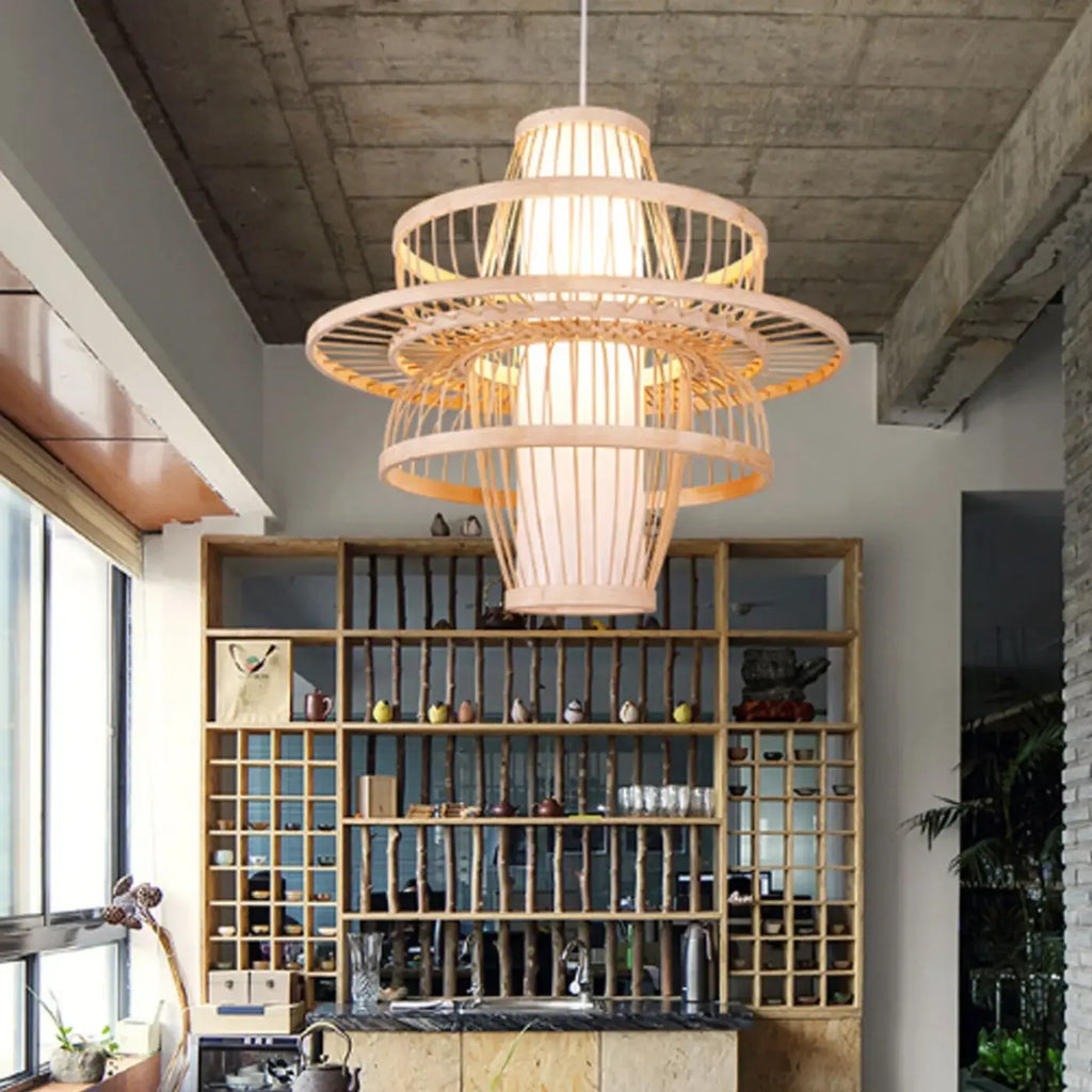 Lampe Suspendue Sculptée en Bambou Naturel | Roro