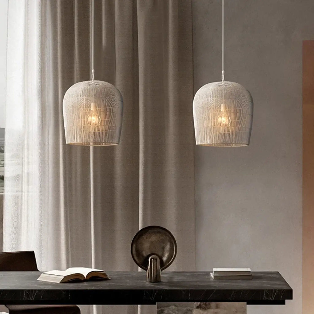 Lampe Suspendue en Fil Tissé Blanc | Lusa