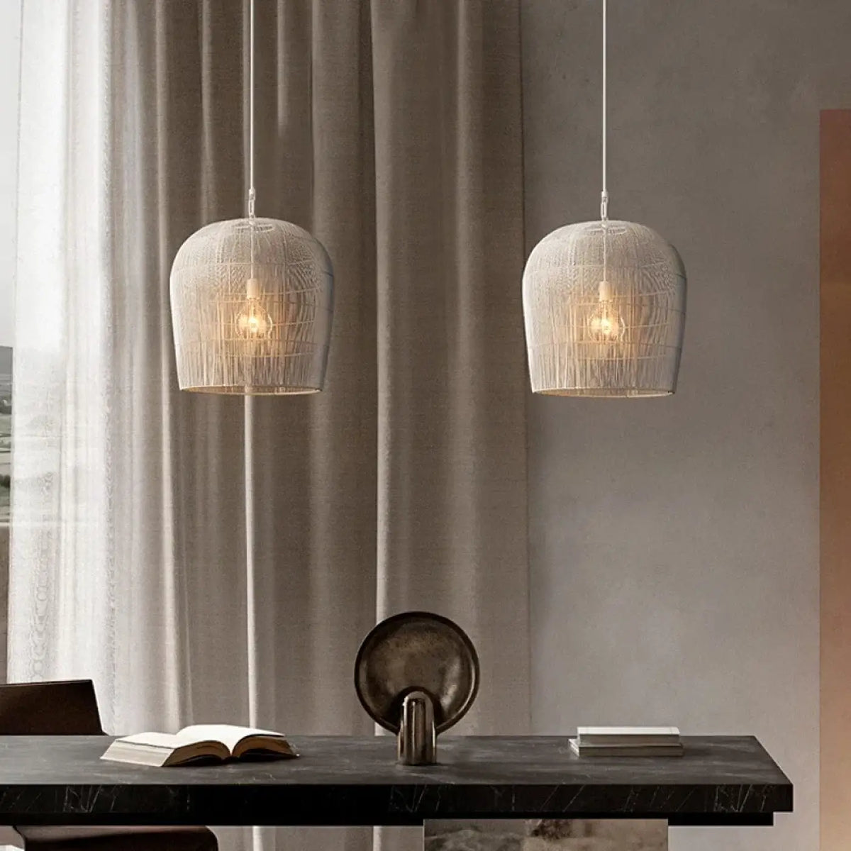 Lampe Suspendue en Fil Tissé Blanc | Lusa