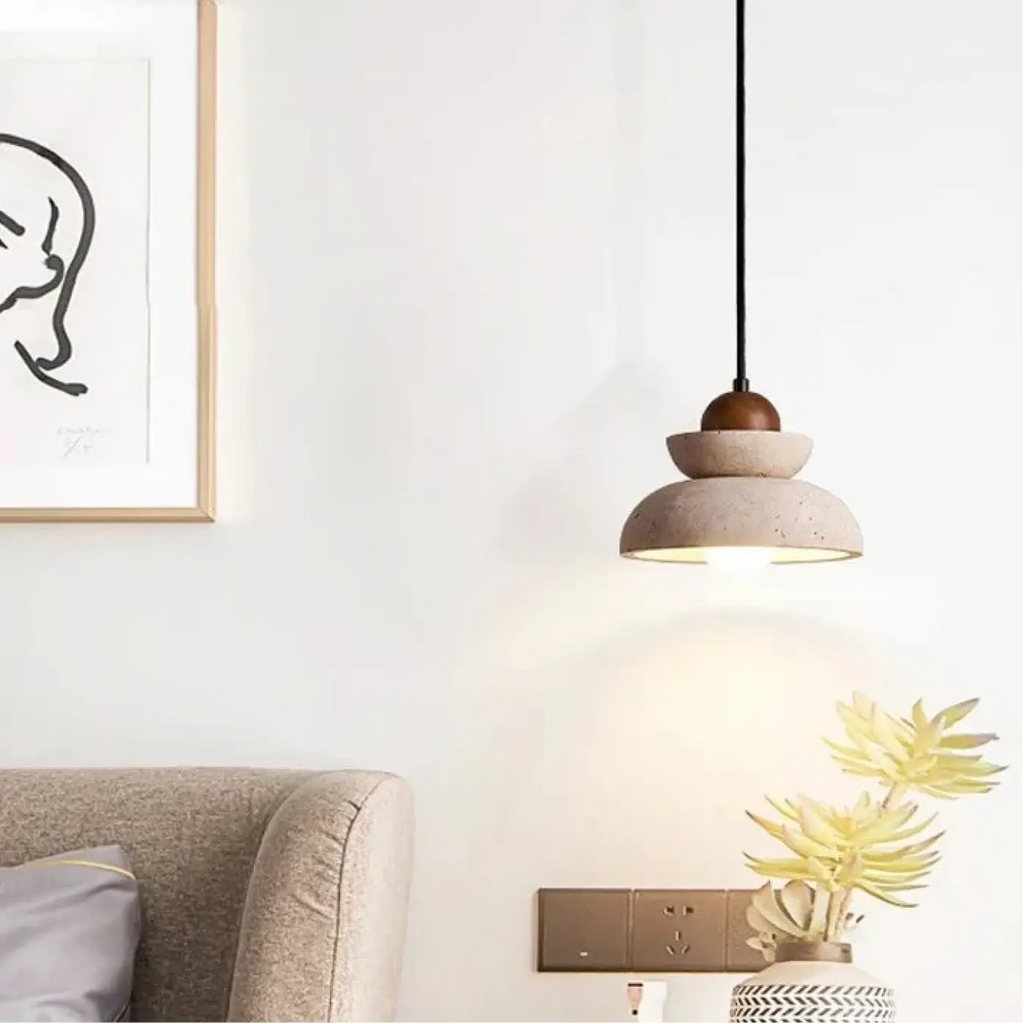 Lampe Suspendue Bois et Pierre Épurée | Kola