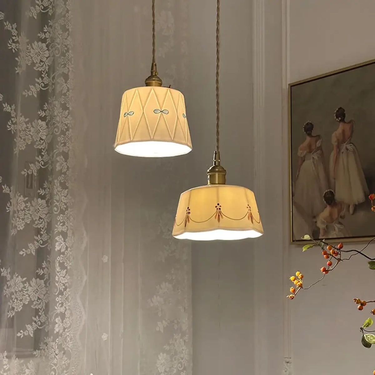 Suspension Céramique et Finition Dorée | Iri