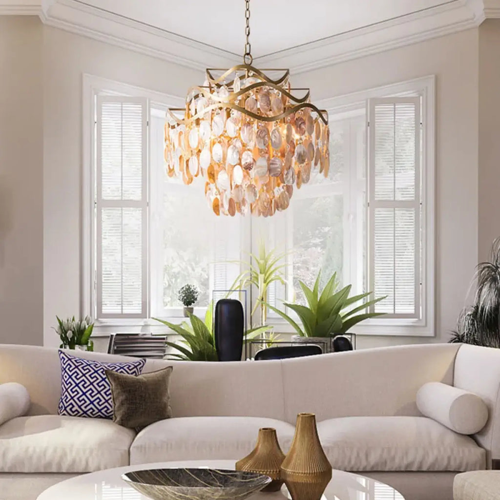 Lampe Suspendue Coque Naturelle Dorée | Nori
