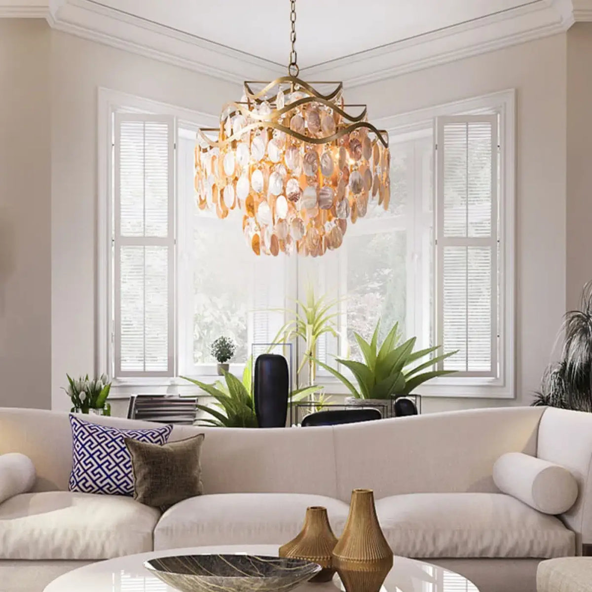 Lampe Suspendue Coque Naturelle Dorée | Nori