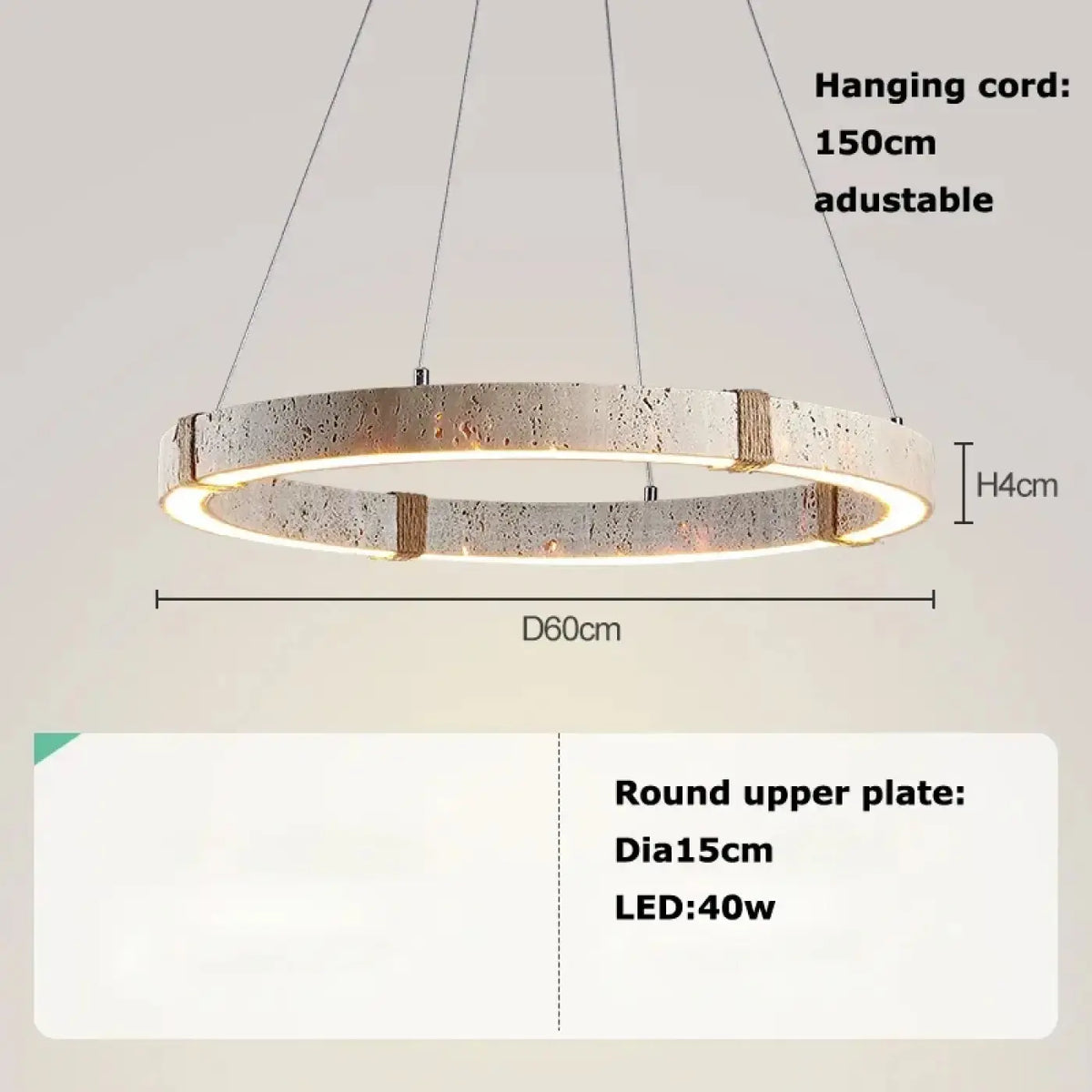 Lampe Suspendue Circulaire LED Effet Travertin | Ova