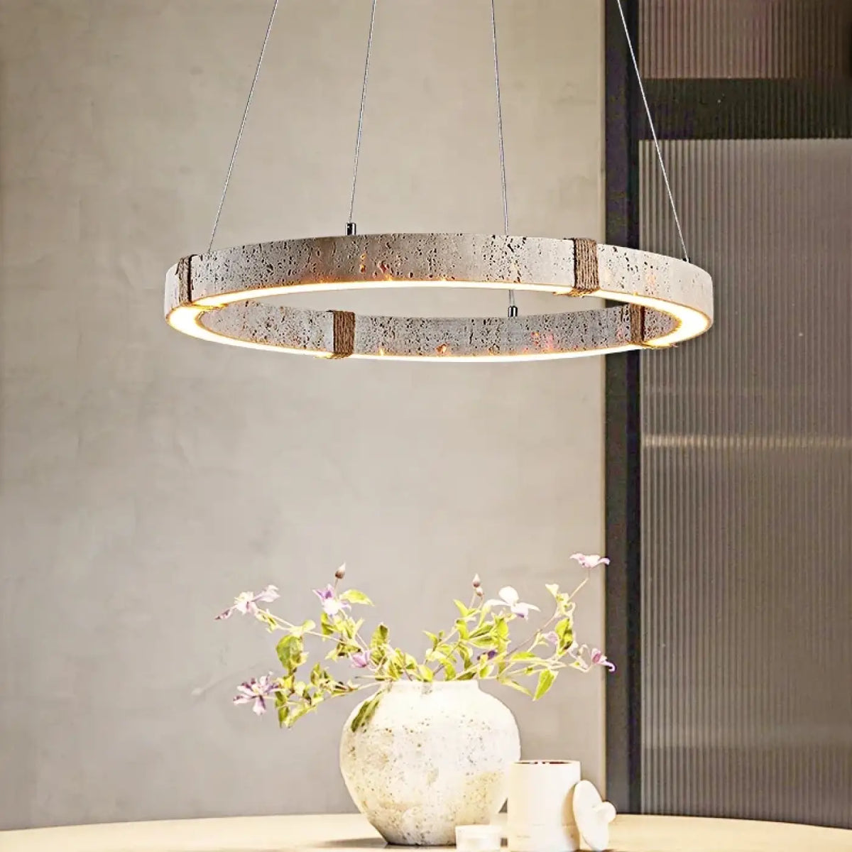 Lampe Suspendue Circulaire LED Effet Travertin | Ova