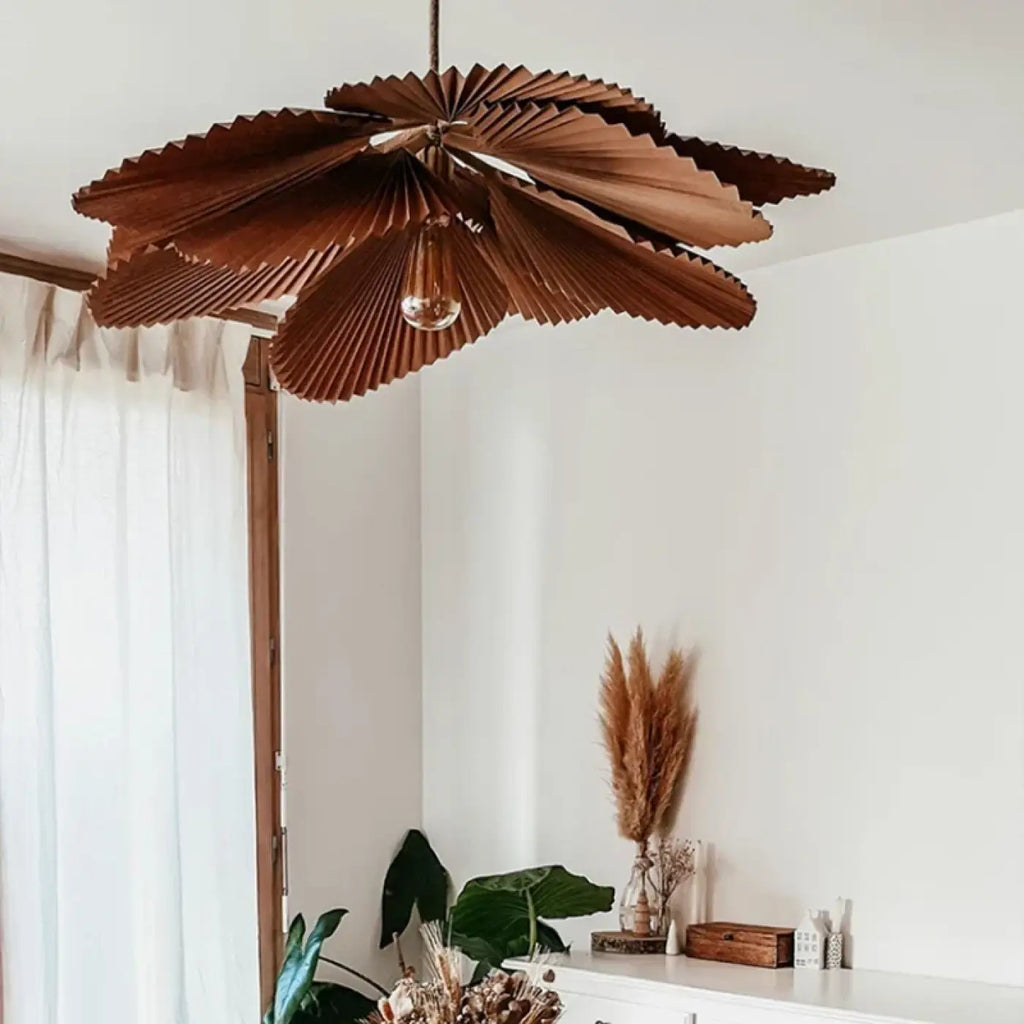 Lampe Suspendue Pétales Plissés Brun Naturel | Tita