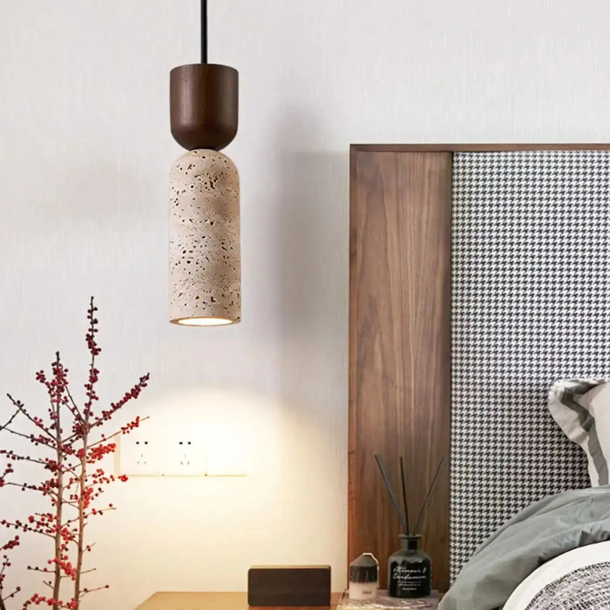 Lampe Suspendue Pierre Naturelle et Bois | Kalo