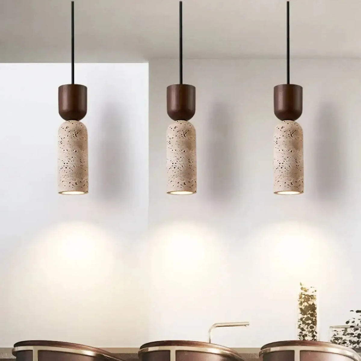 Lampe Suspendue Pierre Naturelle et Bois | Kalo