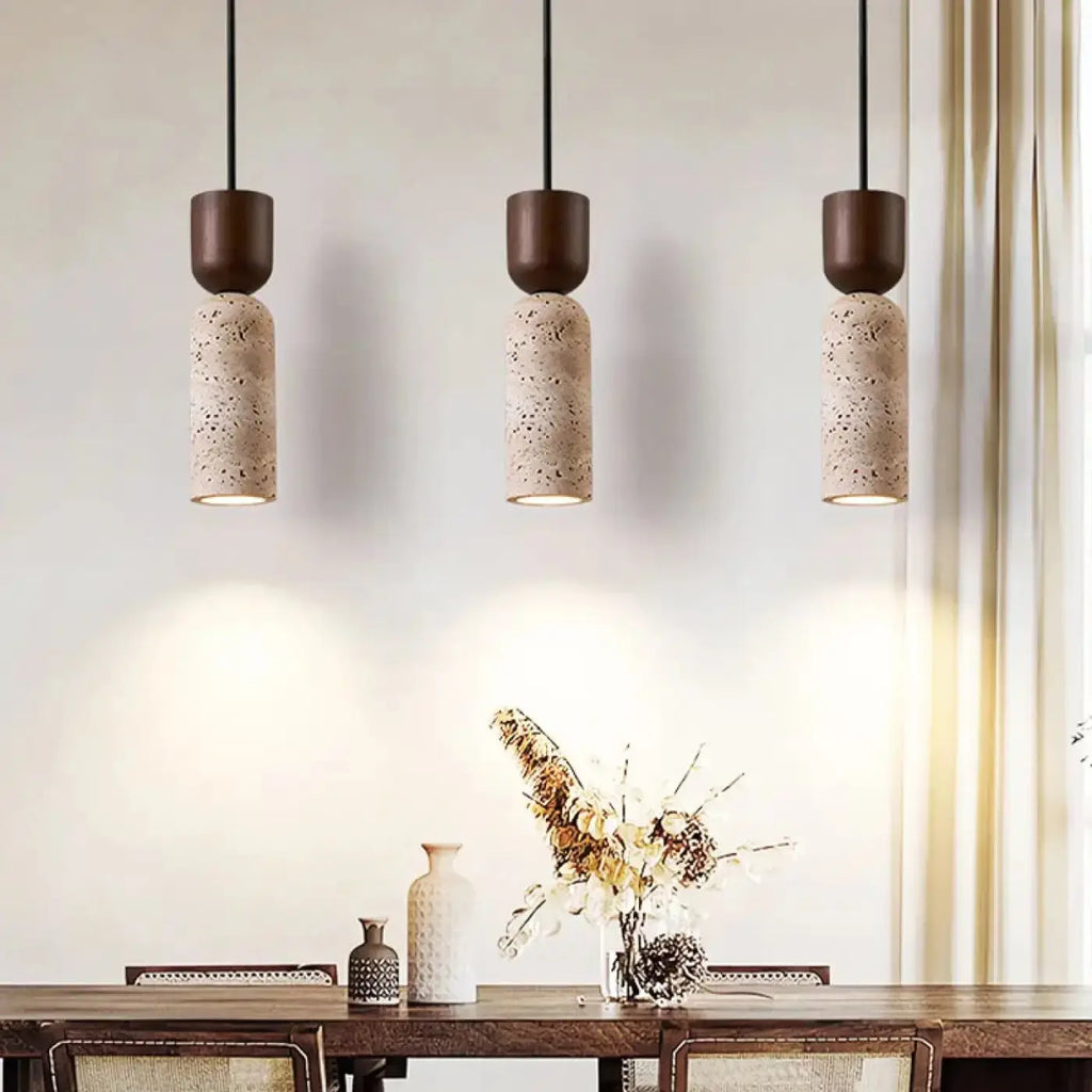 Lampe Suspendue Pierre Naturelle et Bois | Kalo