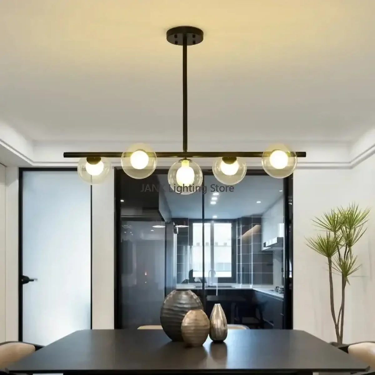 Lampe Suspendue Minimaliste Noire en Verre | Vila