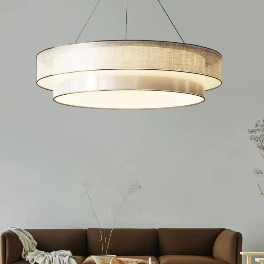 Lampe Suspendue Ronde en Tissu Beige | Rira