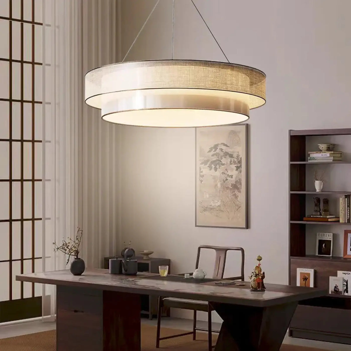 Lampe Suspendue Ronde en Tissu Beige | Rira
