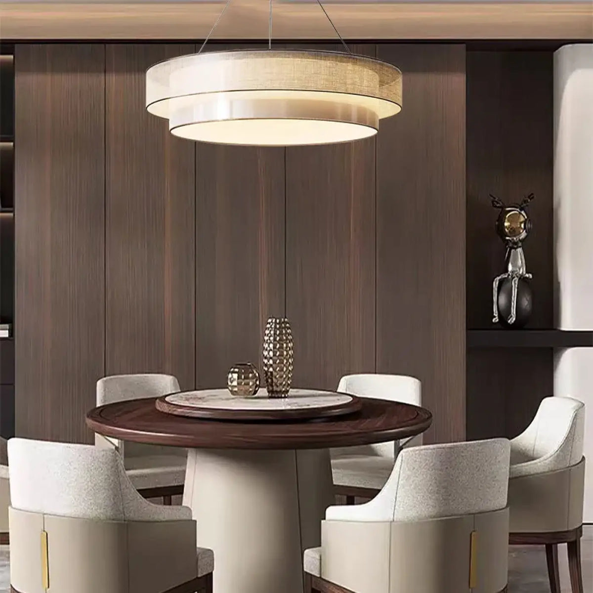 Lampe Suspendue Ronde en Tissu Beige | Rira