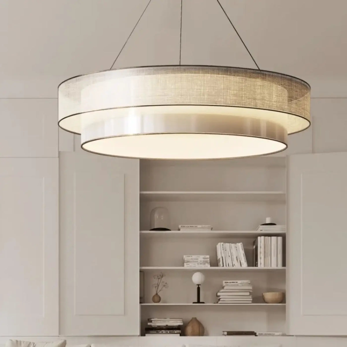 Lampe Suspendue Ronde en Tissu Beige | Rira