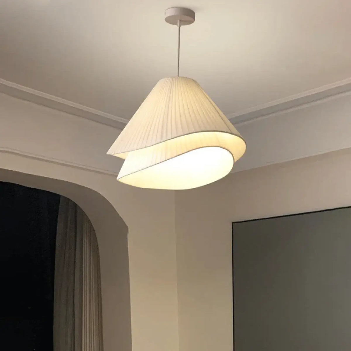 Lampe Suspendue en Tissu Blanc Plissé | Zeva