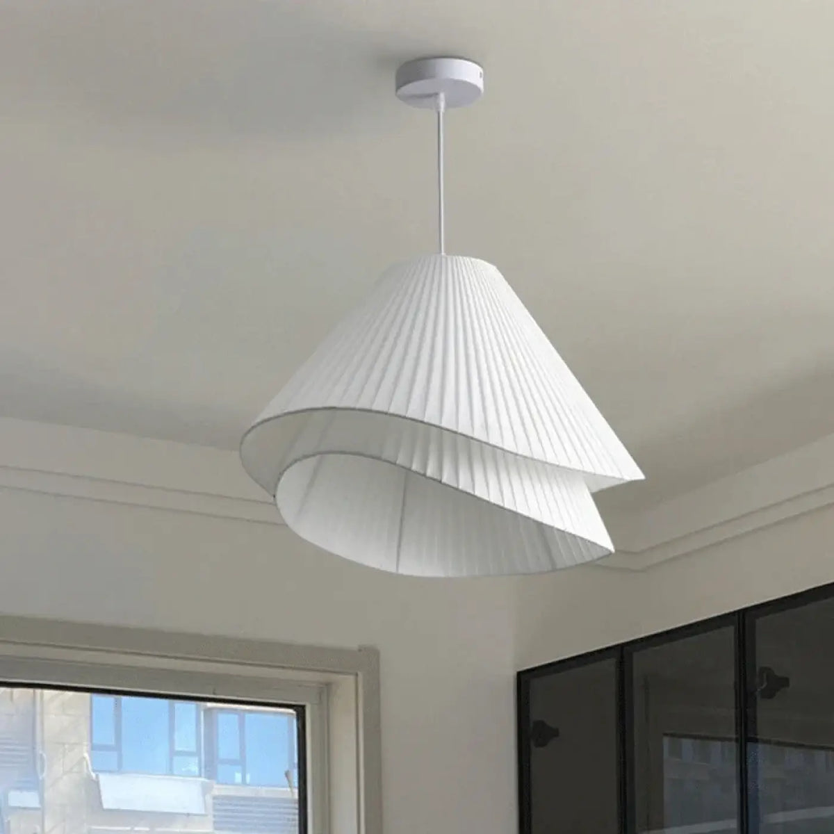 Lampe Suspendue en Tissu Blanc Plissé | Zeva