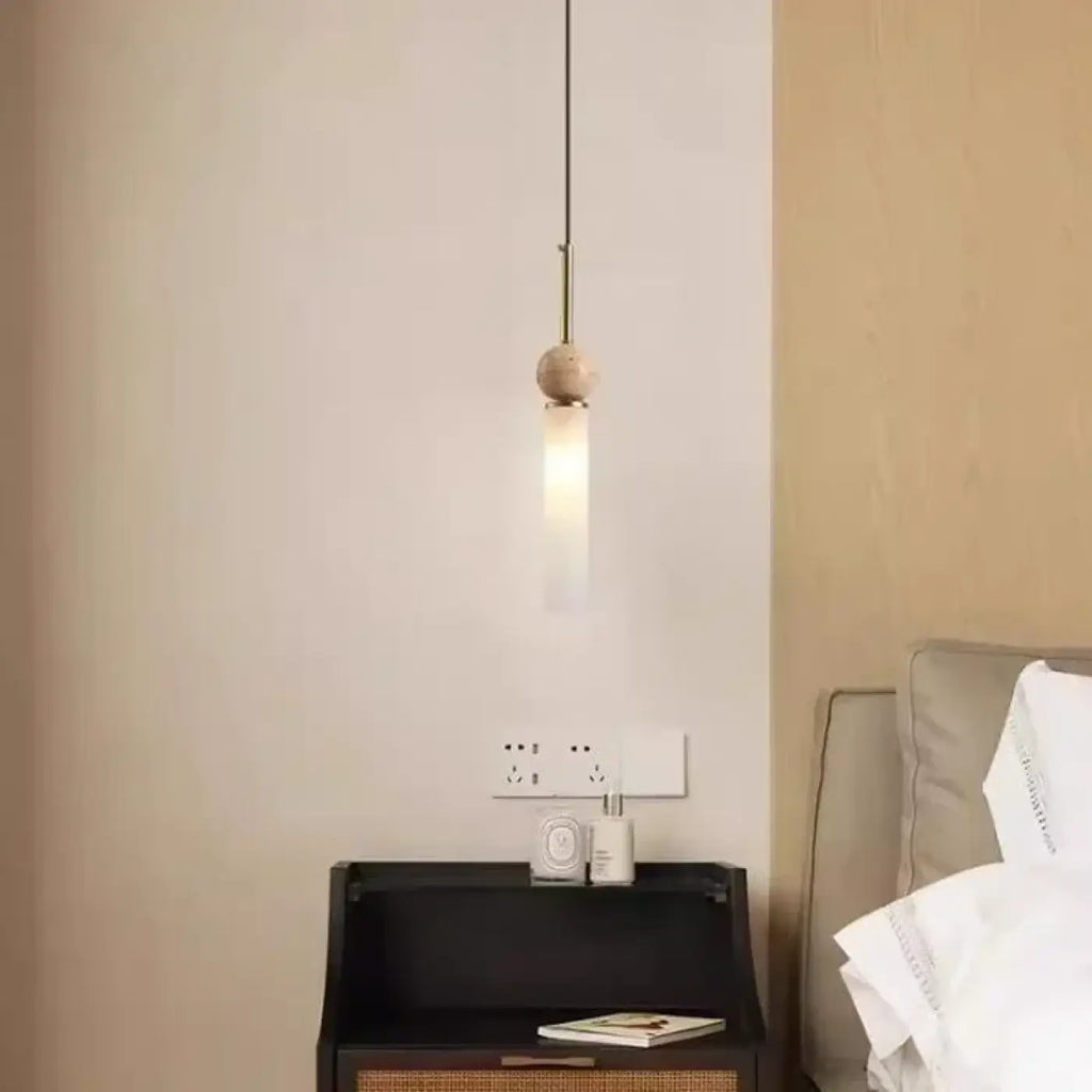 Lampe Suspendue Scandinave Pierre Bois et Verre Opale | Sori