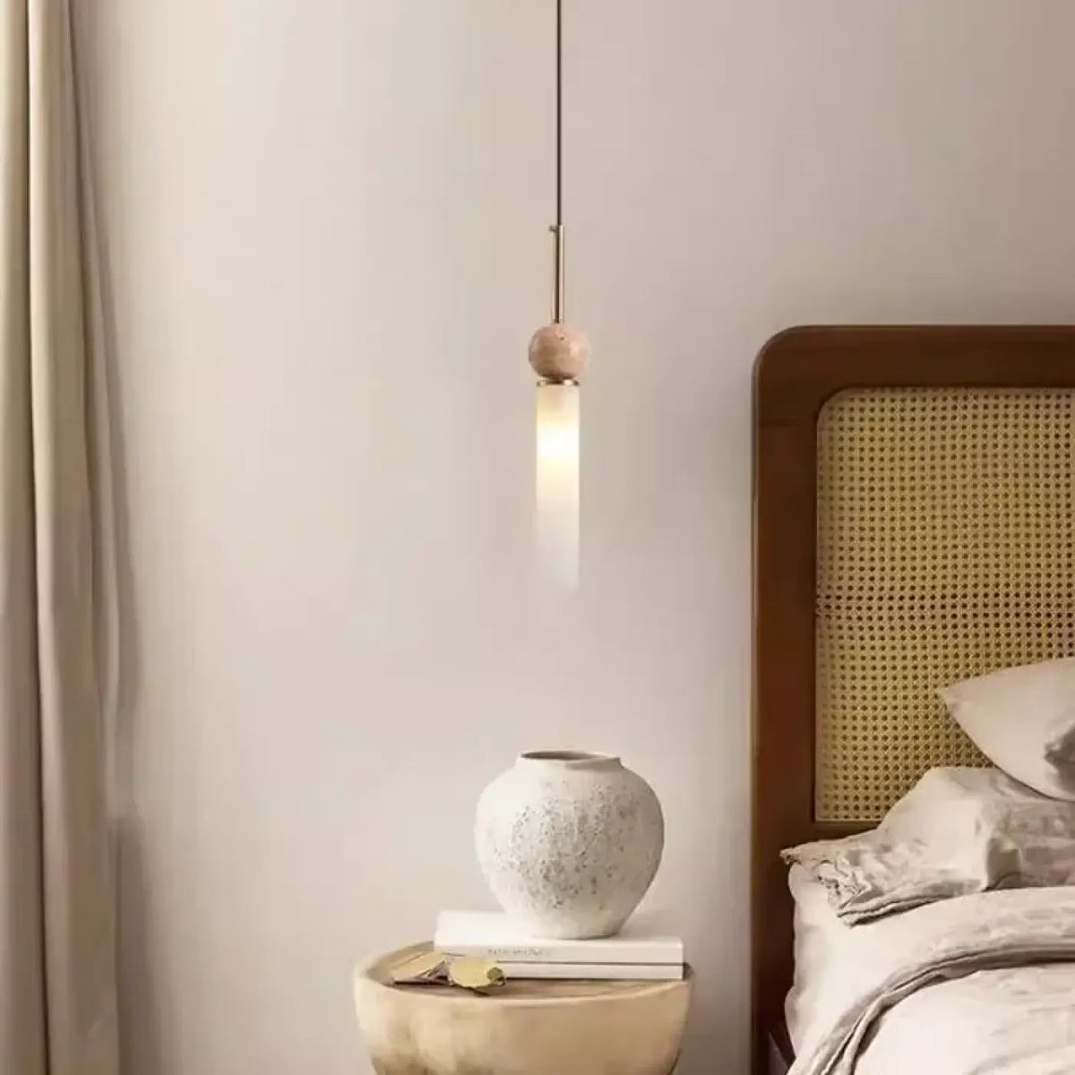Lampe Suspendue Scandinave Pierre Bois et Verre Opale | Sori