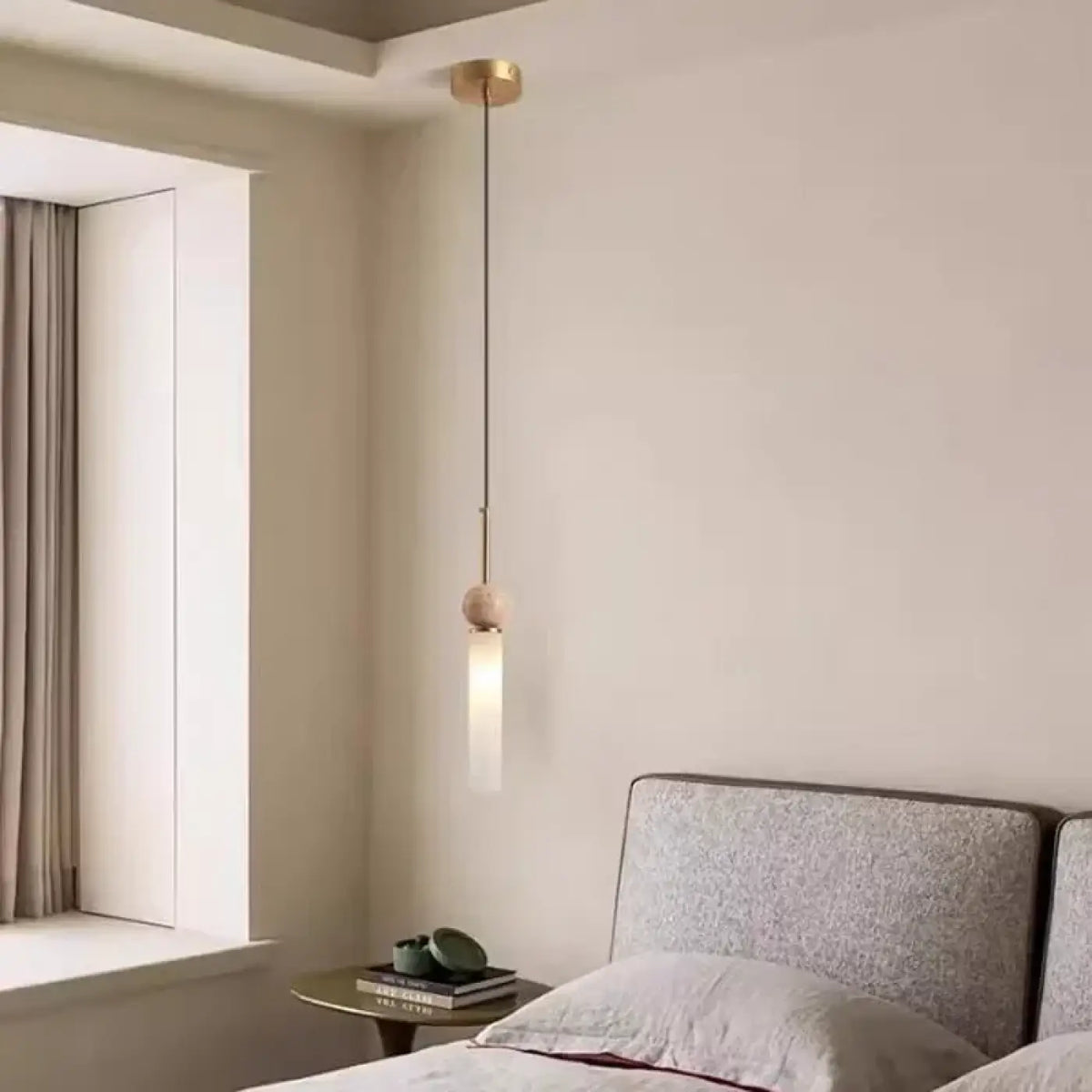 Lampe Suspendue Scandinave Pierre Bois et Verre Opale | Sori