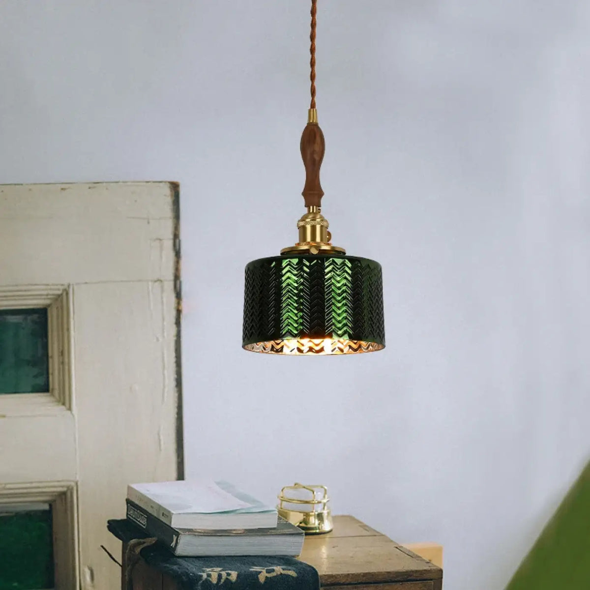 Suspension Vert Foncé Cuivre et Bois | Zelo
