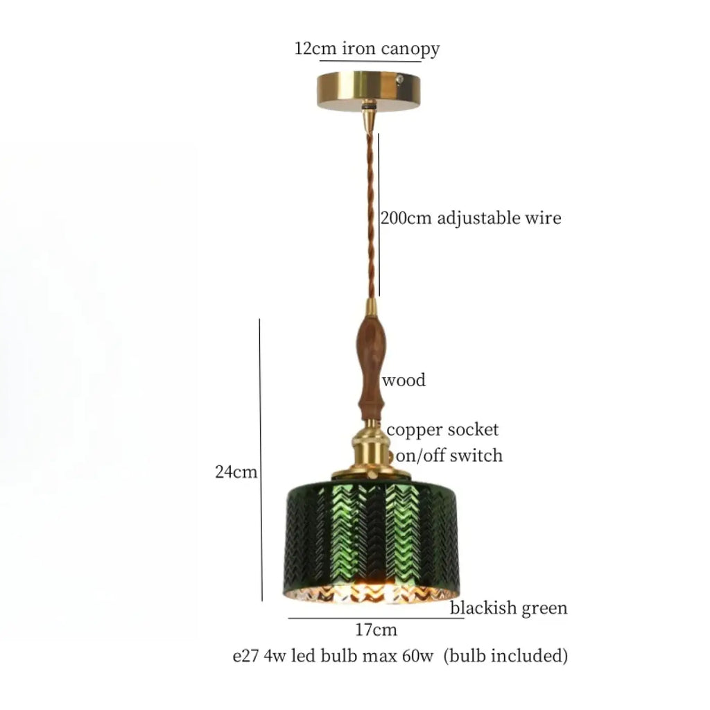 Suspension Vert Foncé Cuivre et Bois | Zelo