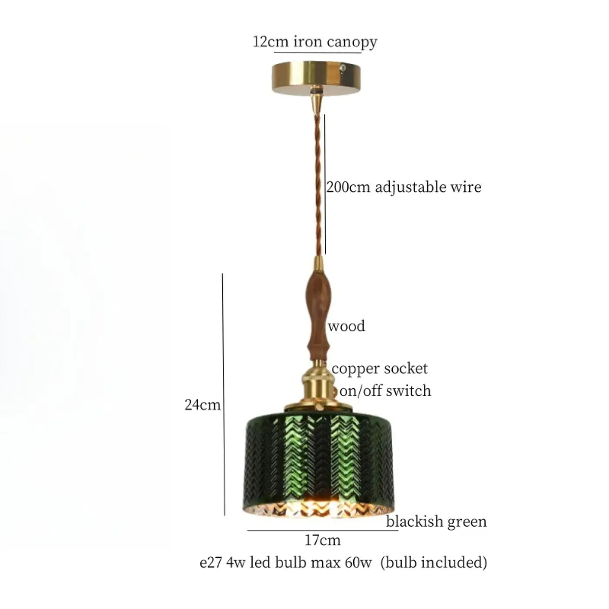 Suspension Vert Foncé Cuivre et Bois | Zelo
