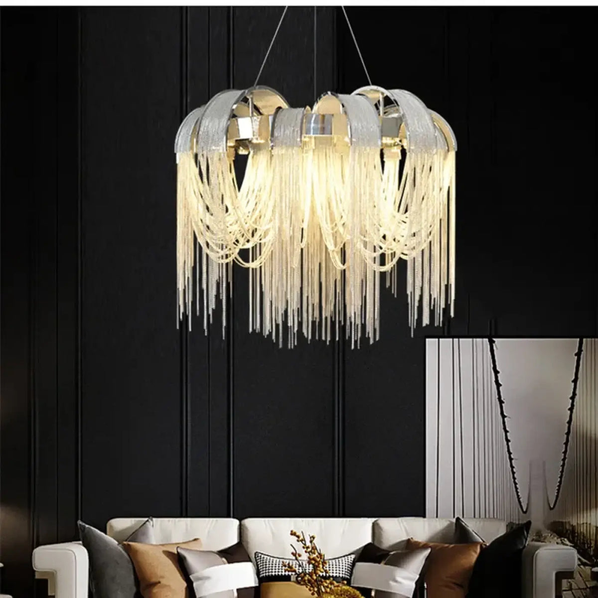 Lustre Suspendu à Franges Dorées | Gata