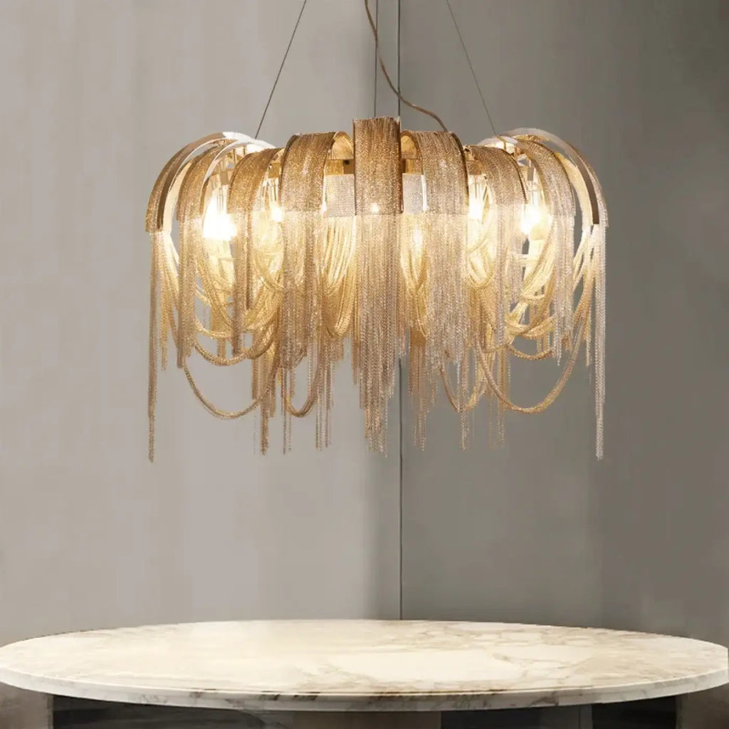 Lustre Suspendu à Franges Dorées | Gata