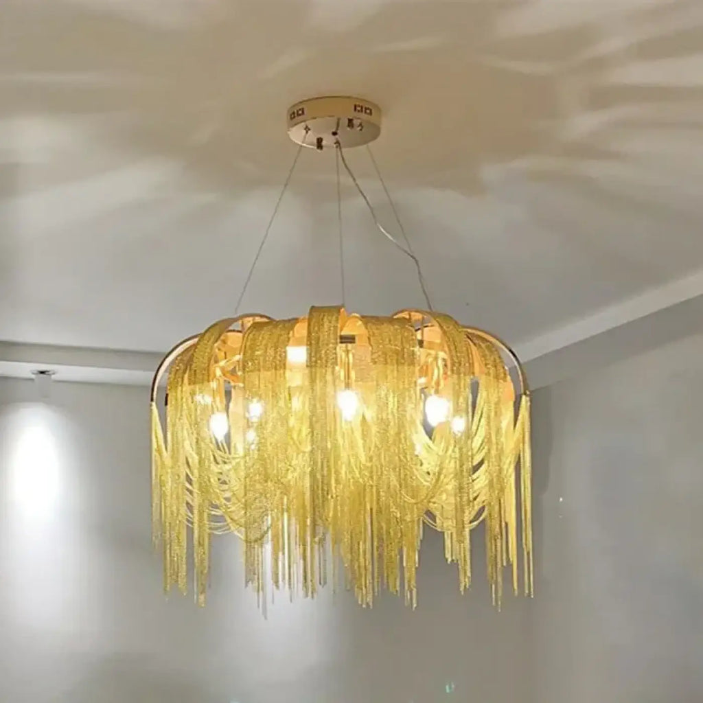 Lustre Suspendu à Franges Dorées | Gata