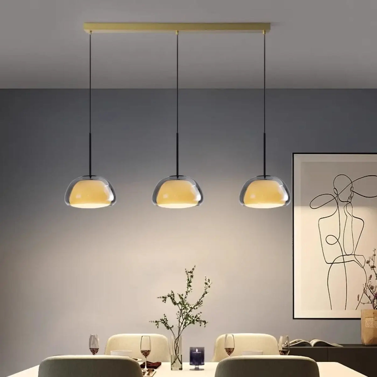 Suspension Trois Lampes en Verre Opalin | Zeka