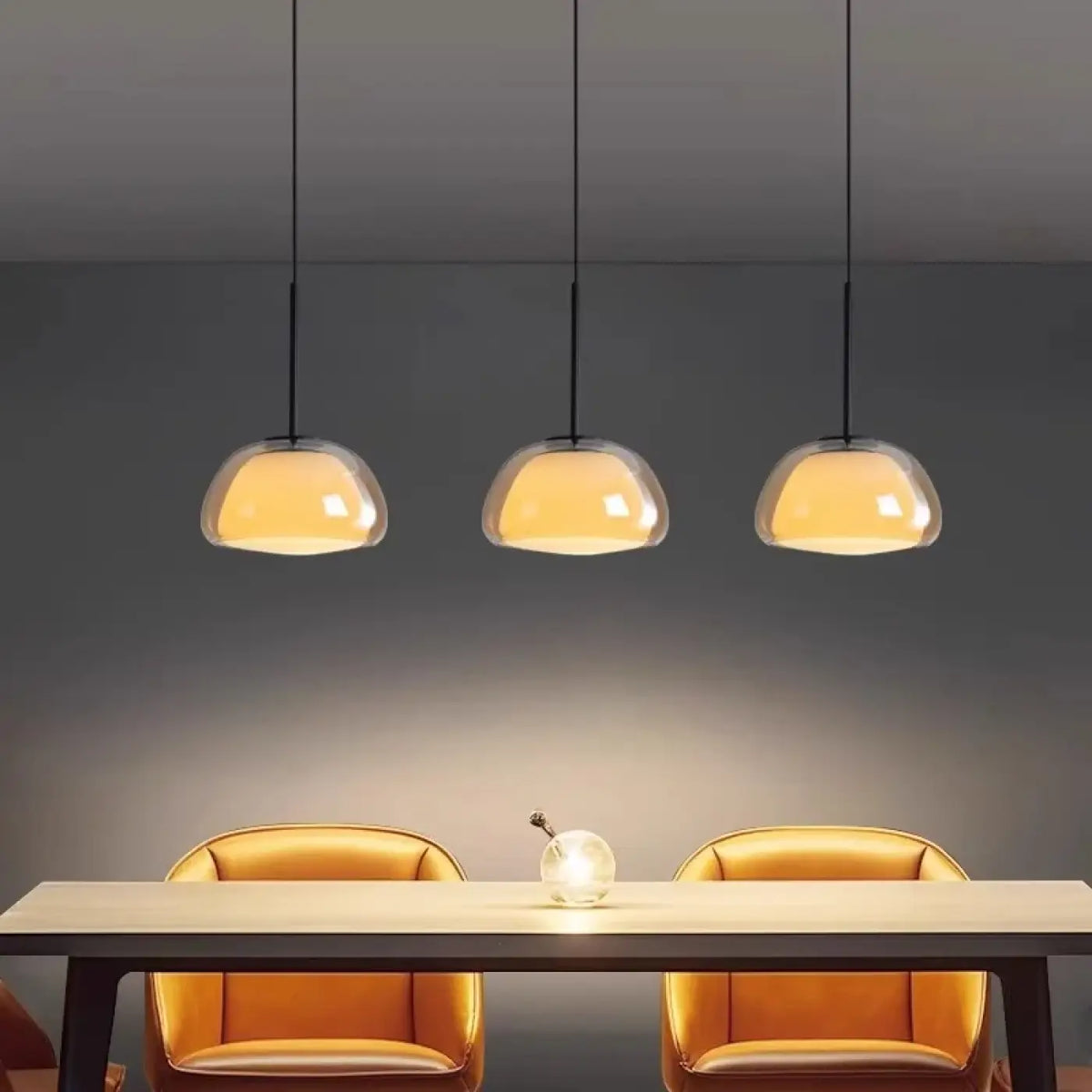 Suspension Trois Lampes en Verre Opalin | Zeka