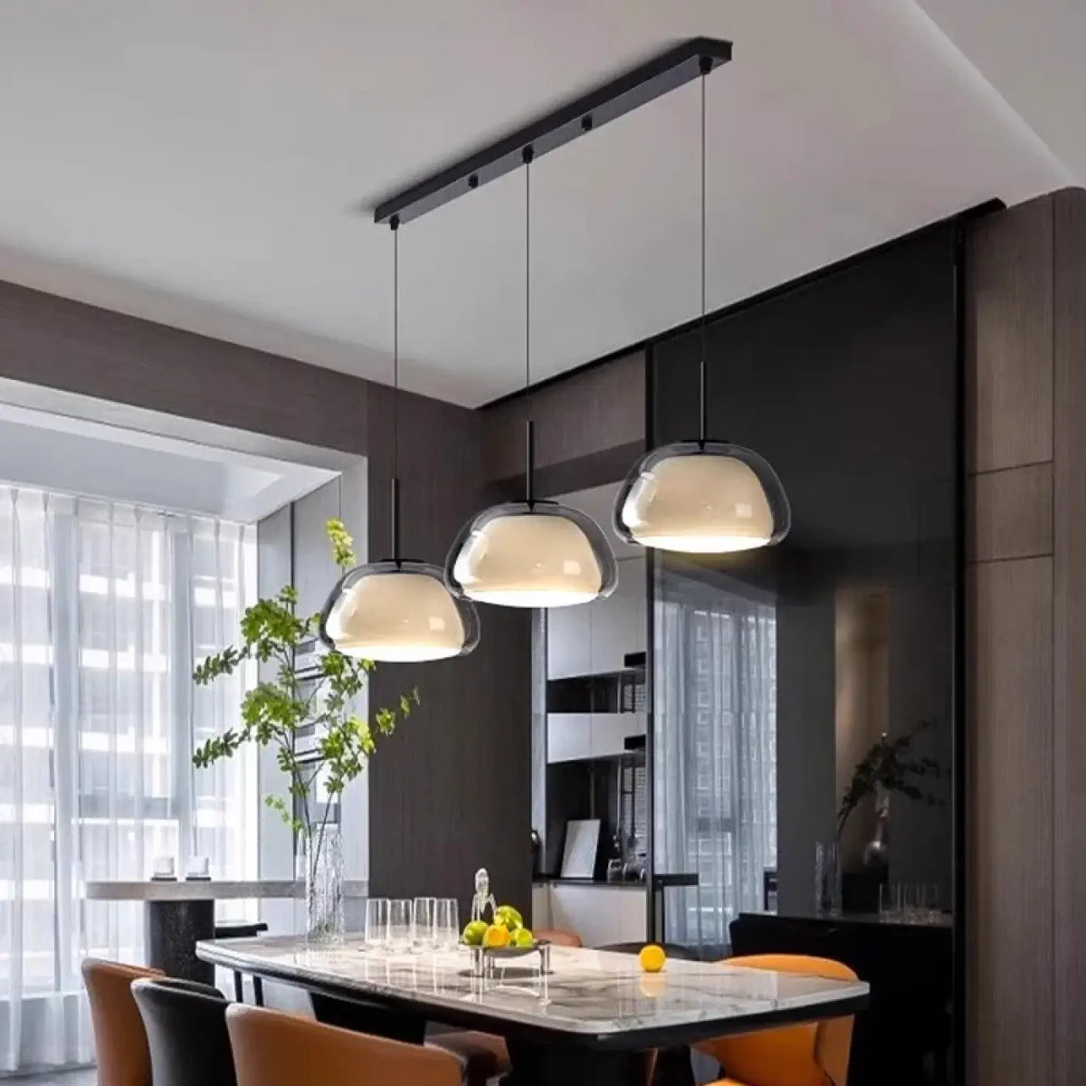 Suspension Trois Lampes en Verre Opalin | Zeka