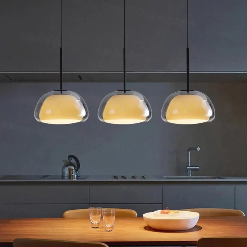 Suspension Trois Lampes en Verre Opalin | Zeka