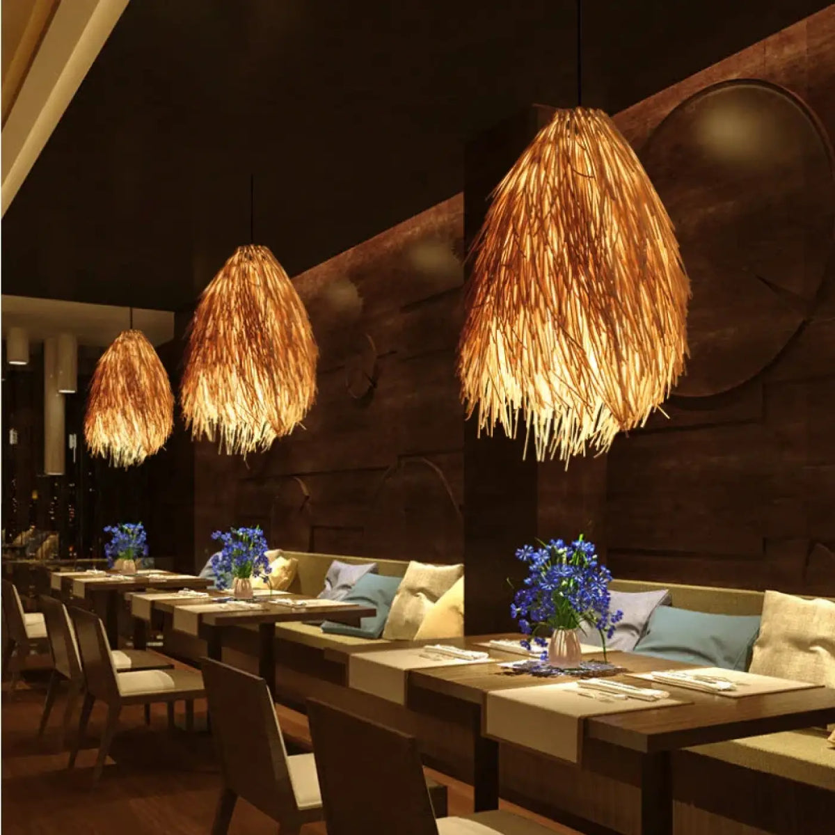 Lampe Suspendue en Raphia Effet Plume | Nola