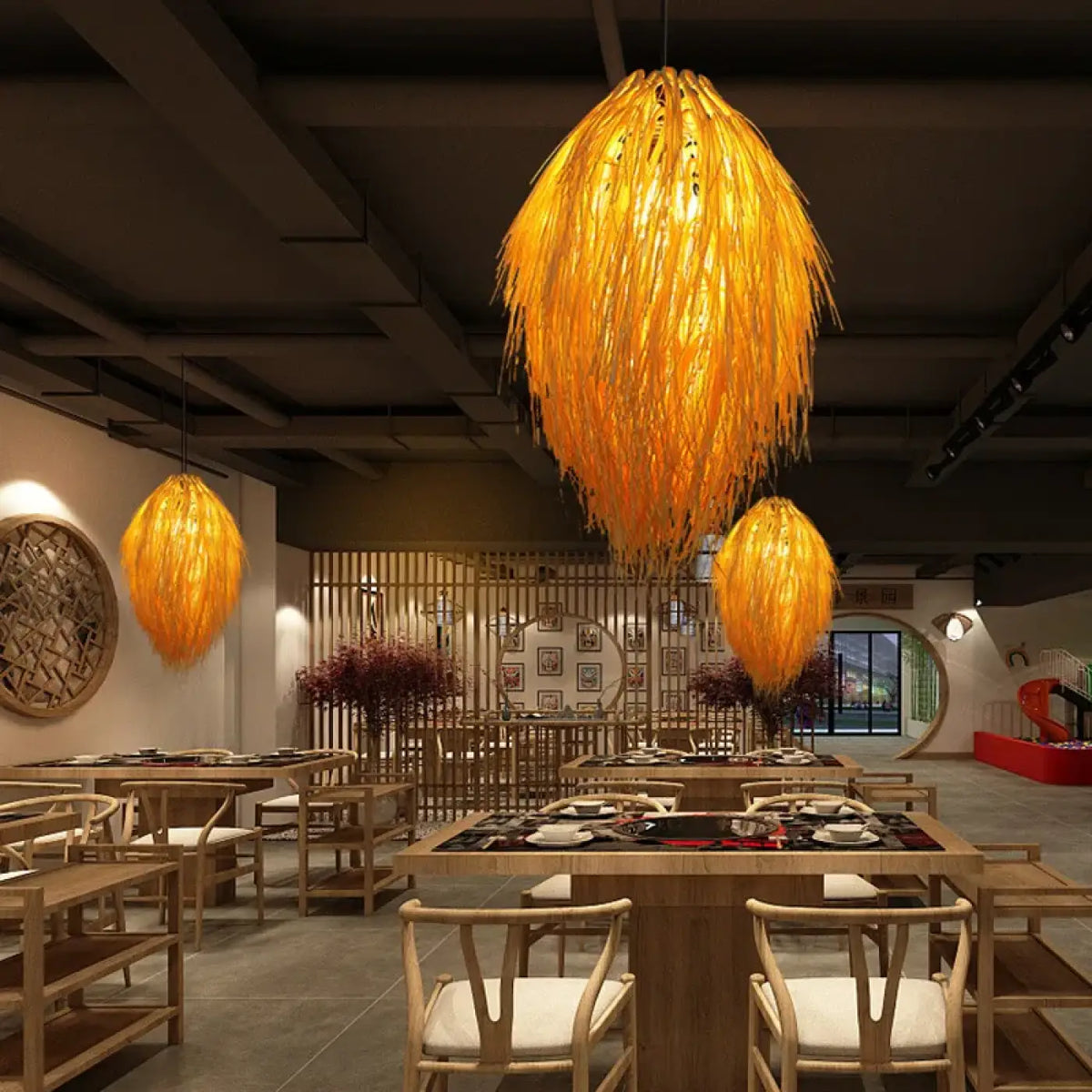 Lampe Suspendue en Raphia Effet Plume | Nola