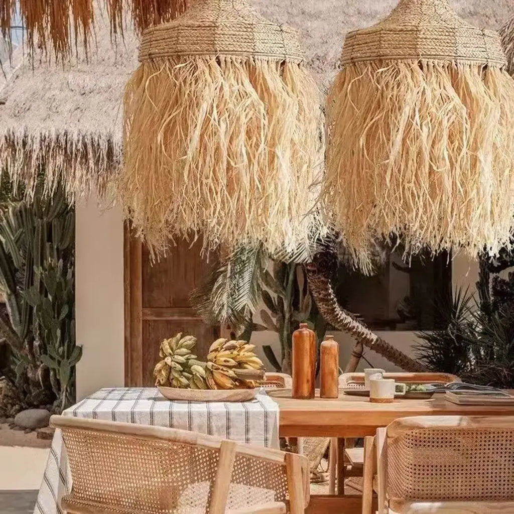 Lampe Suspendue en Raphia Naturel Bohème | Firi
