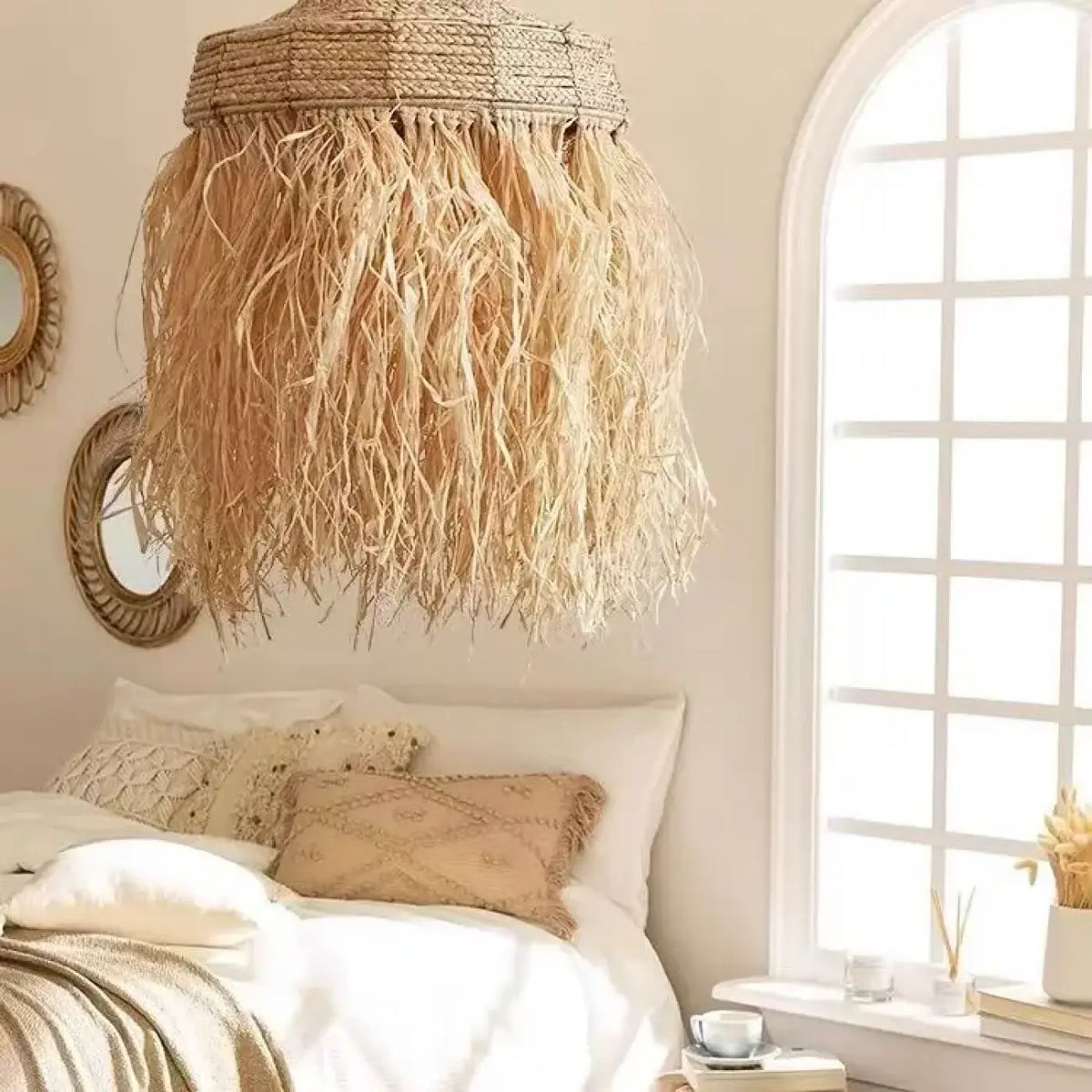 Lampe Suspendue en Raphia Naturel Bohème | Firi